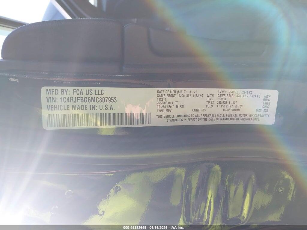1C4RJFBG6MC807953 2021 JEEP GRAND CHEROKEE photo no. 9