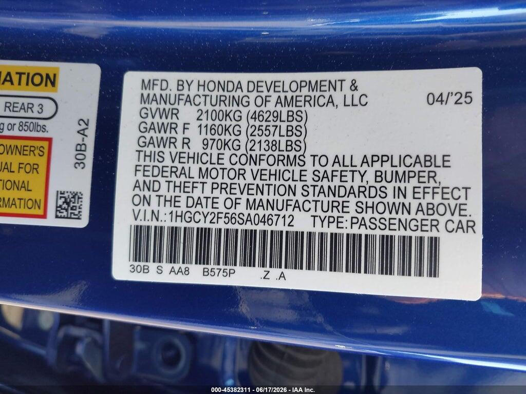 1HGCY2F56SA046712 2025 HONDA ACCORD HYBRID photo no. 9