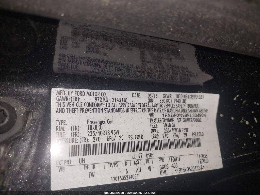 1FADP3N29FL304904 2015 FORD FOCUS photo no. 9