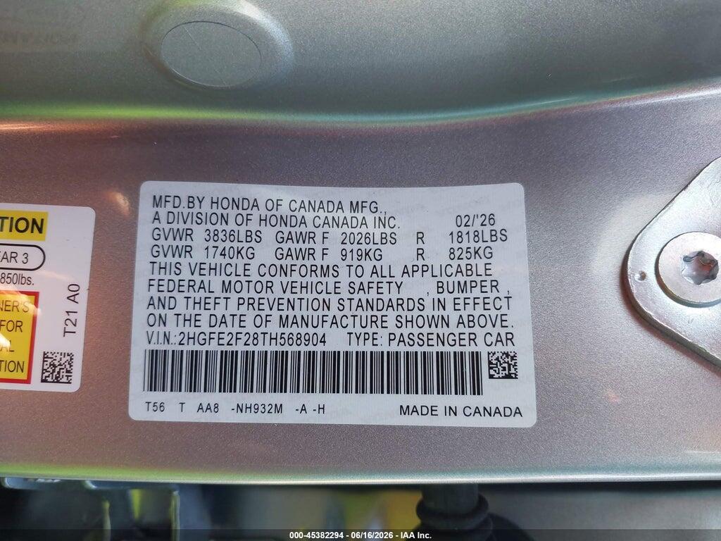 2HGFE2F28TH568904 2026 HONDA CIVIC photo no. 9
