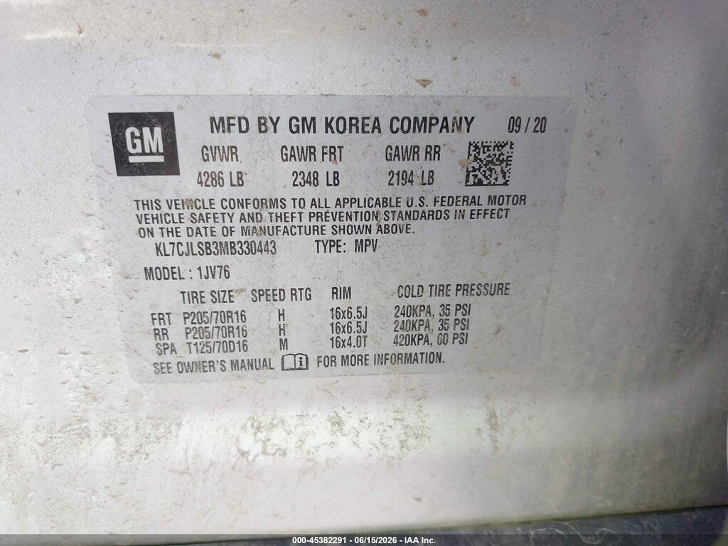KL7CJLSB3MB330443 2021 CHEVROLET TRAX photo no. 9