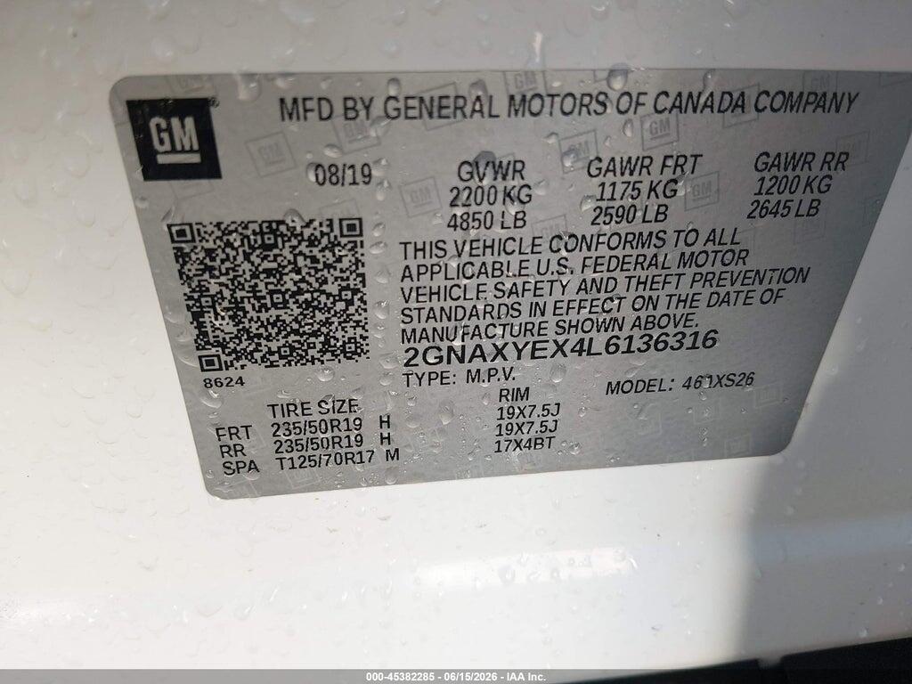 2GNAXYEX4L6136316 2020 CHEVROLET EQUINOX photo no. 9