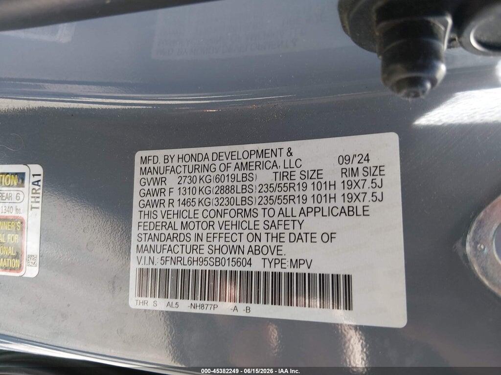 5FNRL6H95SB015604 2025 HONDA ODYSSEY photo no. 9