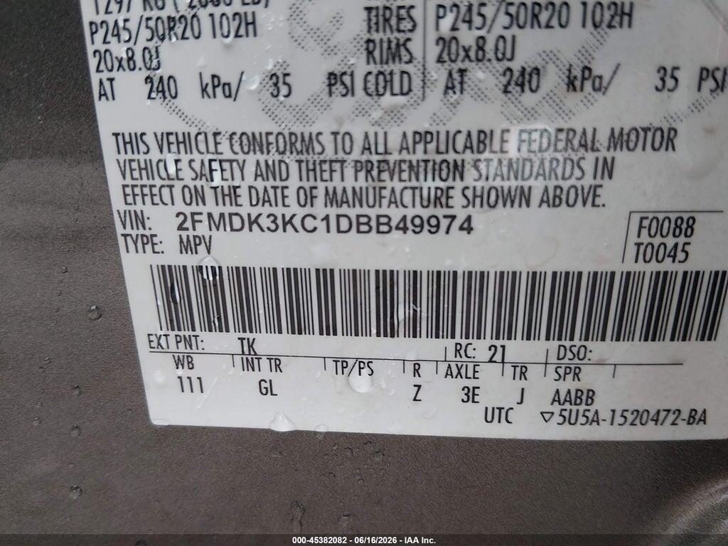 2FMDK3KC1DBB49974 2013 FORD EDGE photo no. 9
