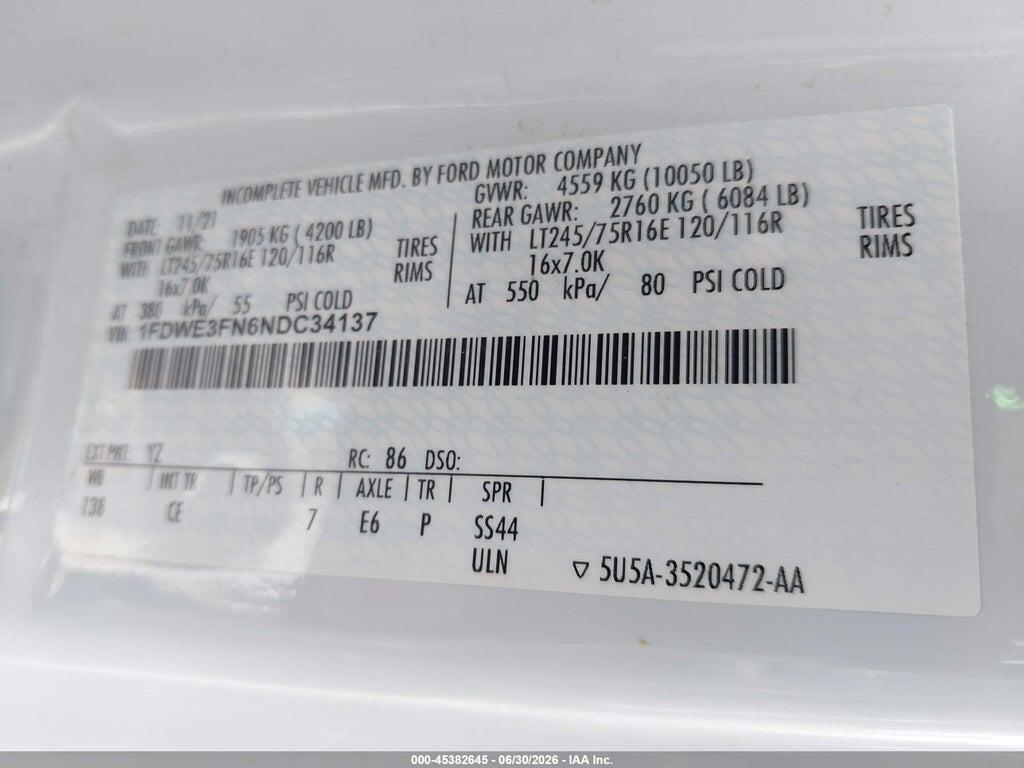 1FDWE3FN6NDC34137 2022 FORD E-350 CUTAWAY photo no. 9