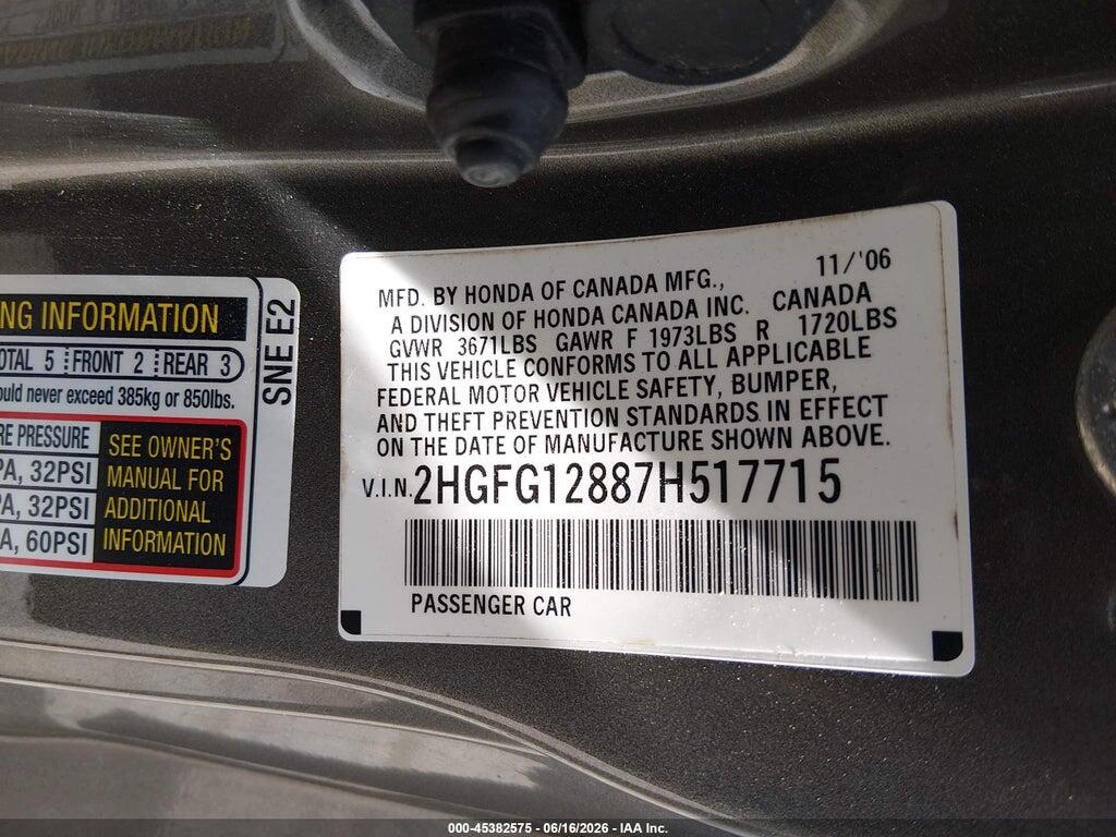 2HGFG12887H517715 2007 HONDA CIVIC photo no. 9