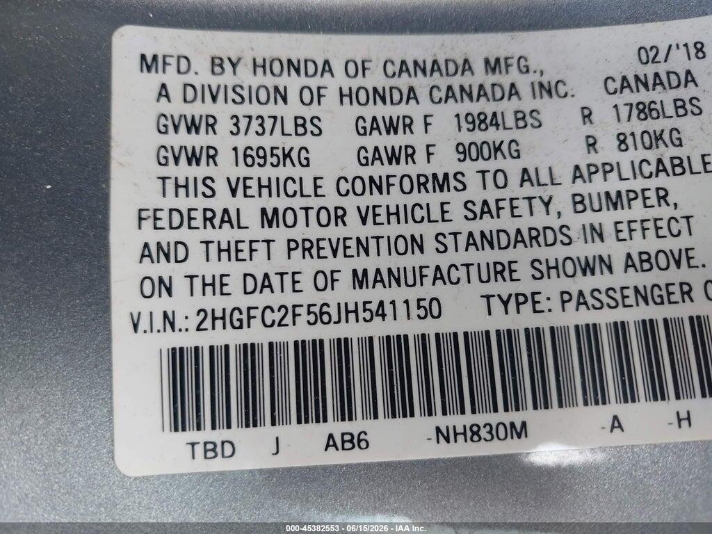 2HGFC2F56JH541150 2018 HONDA CIVIC photo no. 9