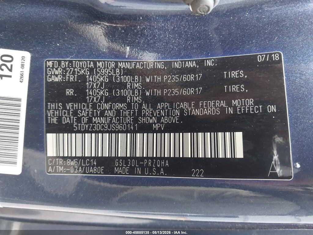 5TDYZ3DC9JS960141 2018 TOYOTA SIENNA photo no. 9