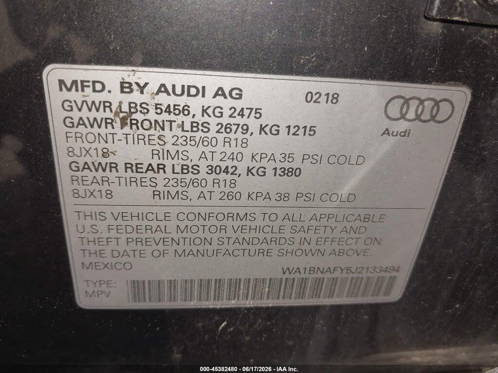 WA1BNAFY5J2133494 2018 AUDI Q5 photo no. 9