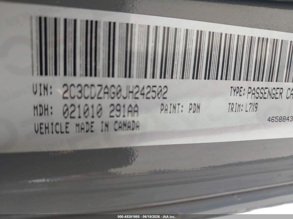 2C3CDZAG0JH242502 2018 DODGE CHALLENGER photo no. 9