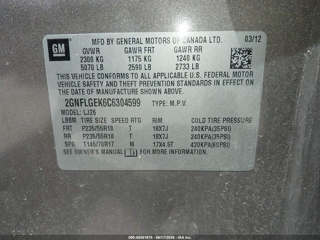 2GNFLGEK6C6304599 2012 CHEVROLET EQUINOX photo no. 9