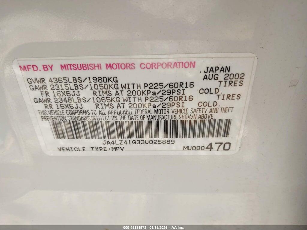 JA4LZ41G33U025889 2003 MITSUBISHI OUTLANDER photo no. 9