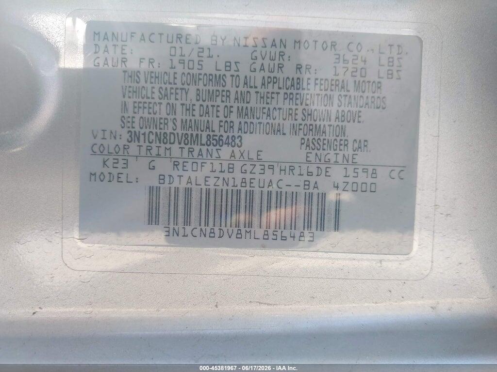 3N1CN8DV8ML856483 2021 NISSAN VERSA photo no. 9