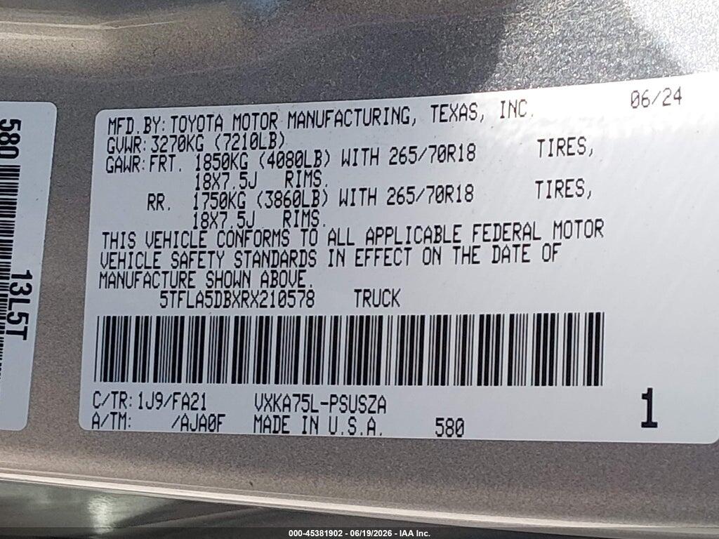 5TFLA5DBXRX210578 2024 TOYOTA TUNDRA photo no. 9