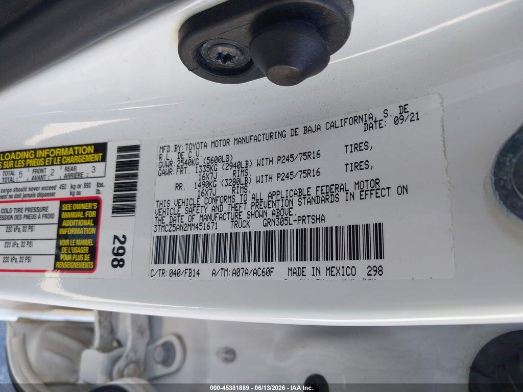 3TMCZ5AN2MM451671 2021 TOYOTA TACOMA photo no. 9