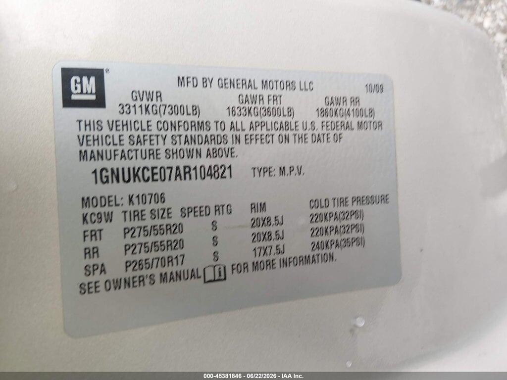 1GNUKCE07AR104821 2010 CHEVROLET TAHOE photo no. 9