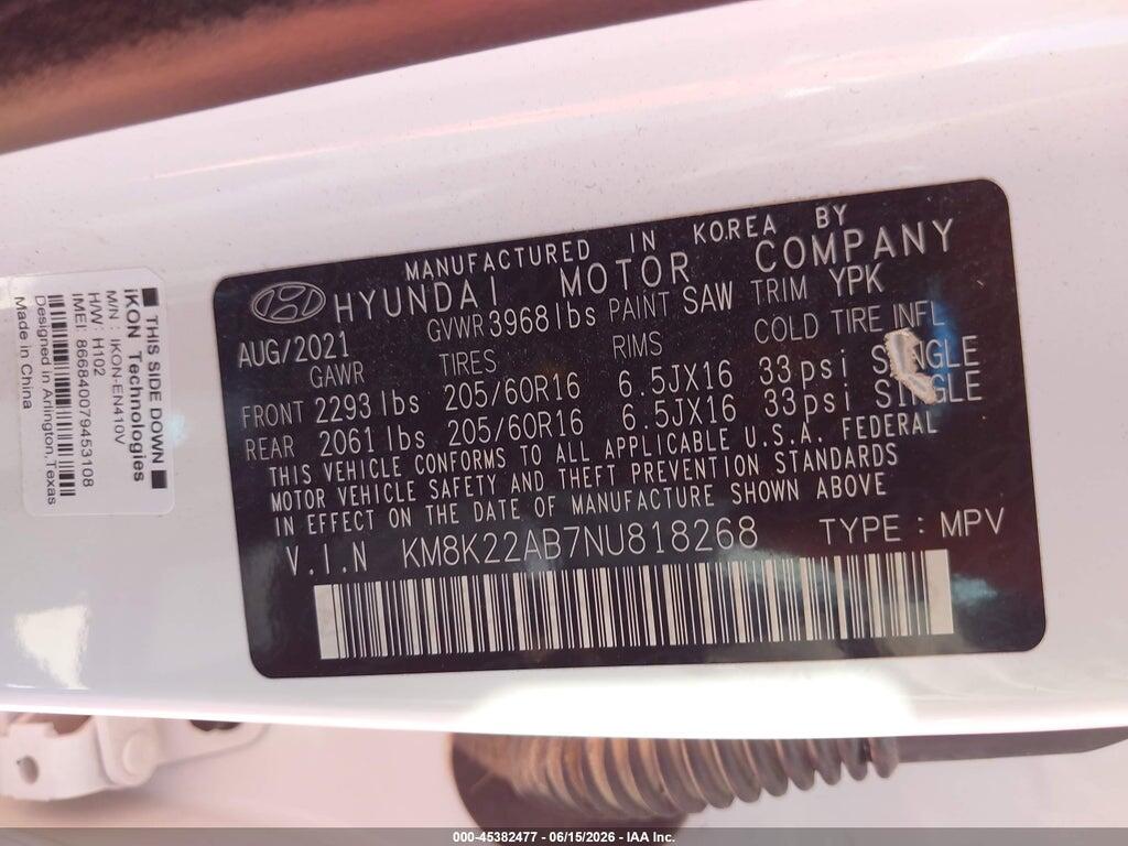 KM8K22AB7NU818268 2022 HYUNDAI KONA photo no. 9