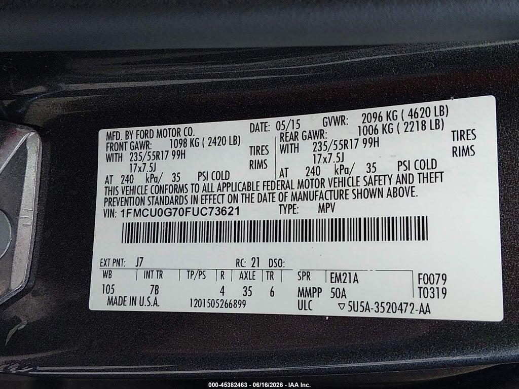 1FMCU0G70FUC73621 2015 FORD ESCAPE photo no. 9