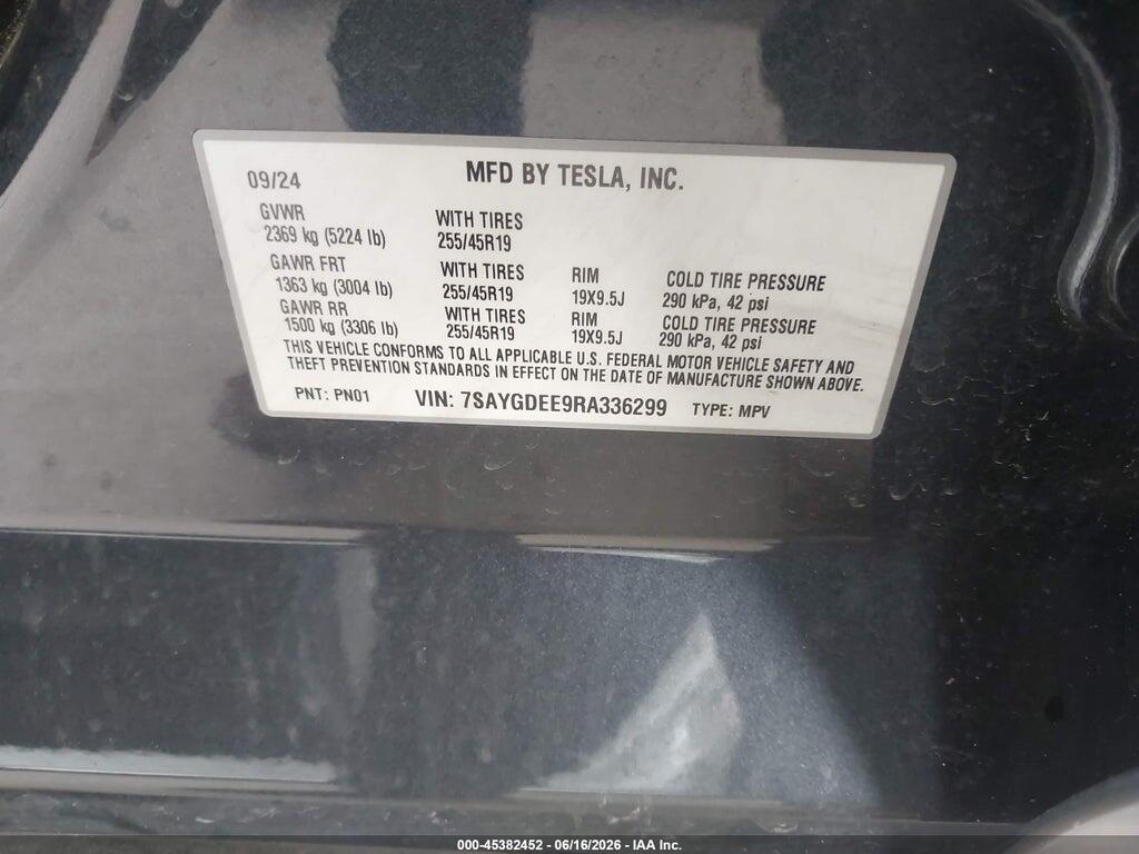 7SAYGDEE9RA336299 2024 TESLA MODEL Y photo no. 9