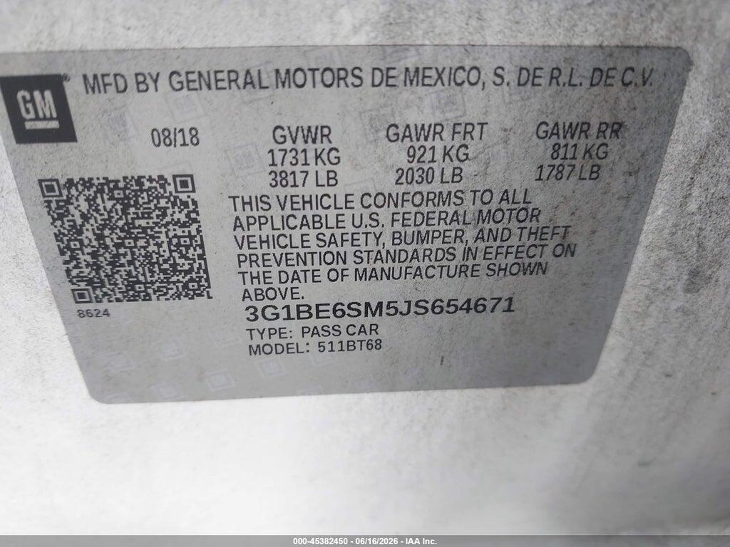 3G1BE6SM5JS654671 2018 CHEVROLET CRUZE photo no. 9