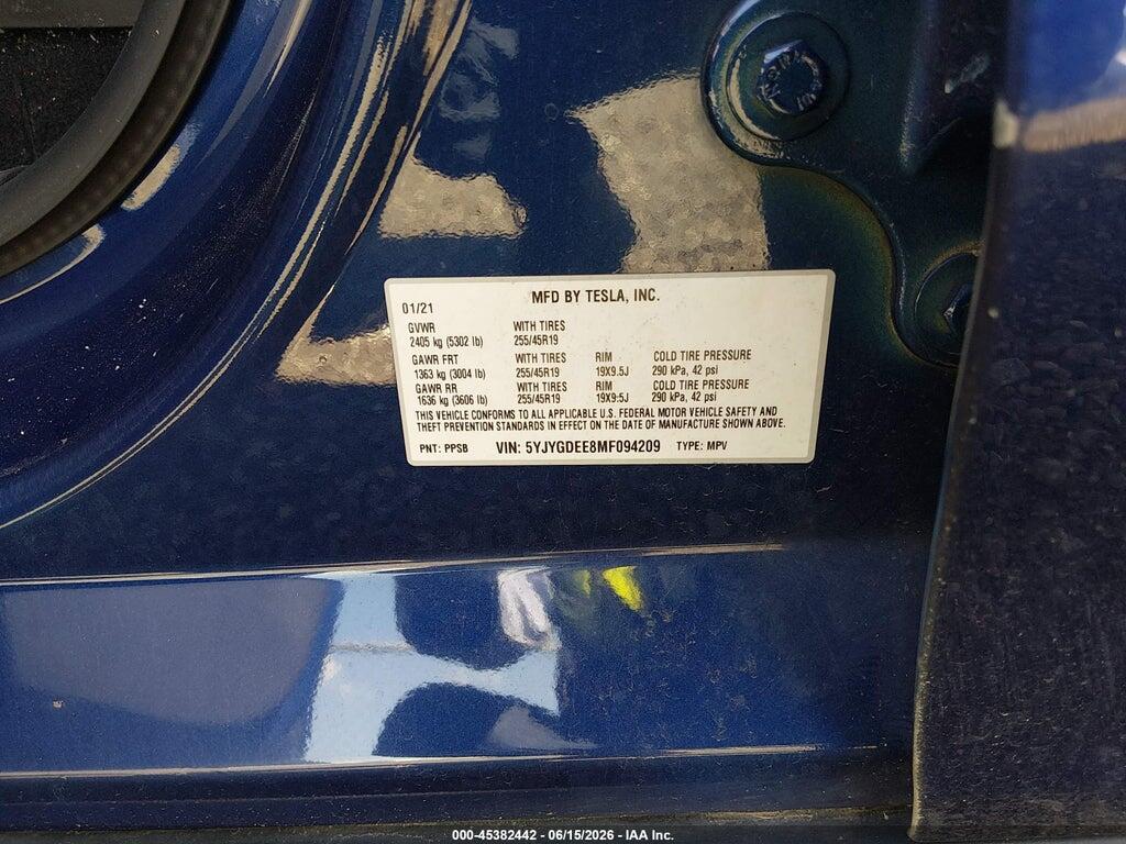 5YJYGDEE8MF094209 2021 TESLA MODEL Y photo no. 9