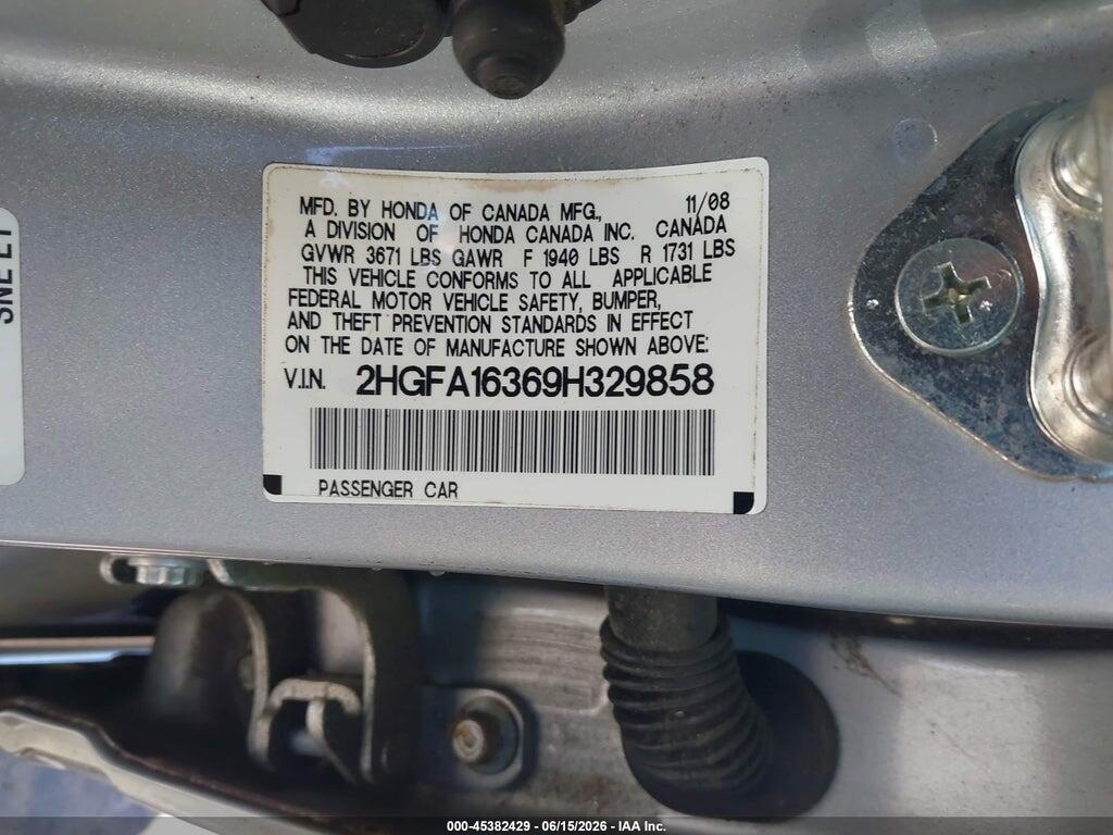 2HGFA16369H329858 2009 HONDA CIVIC photo no. 9