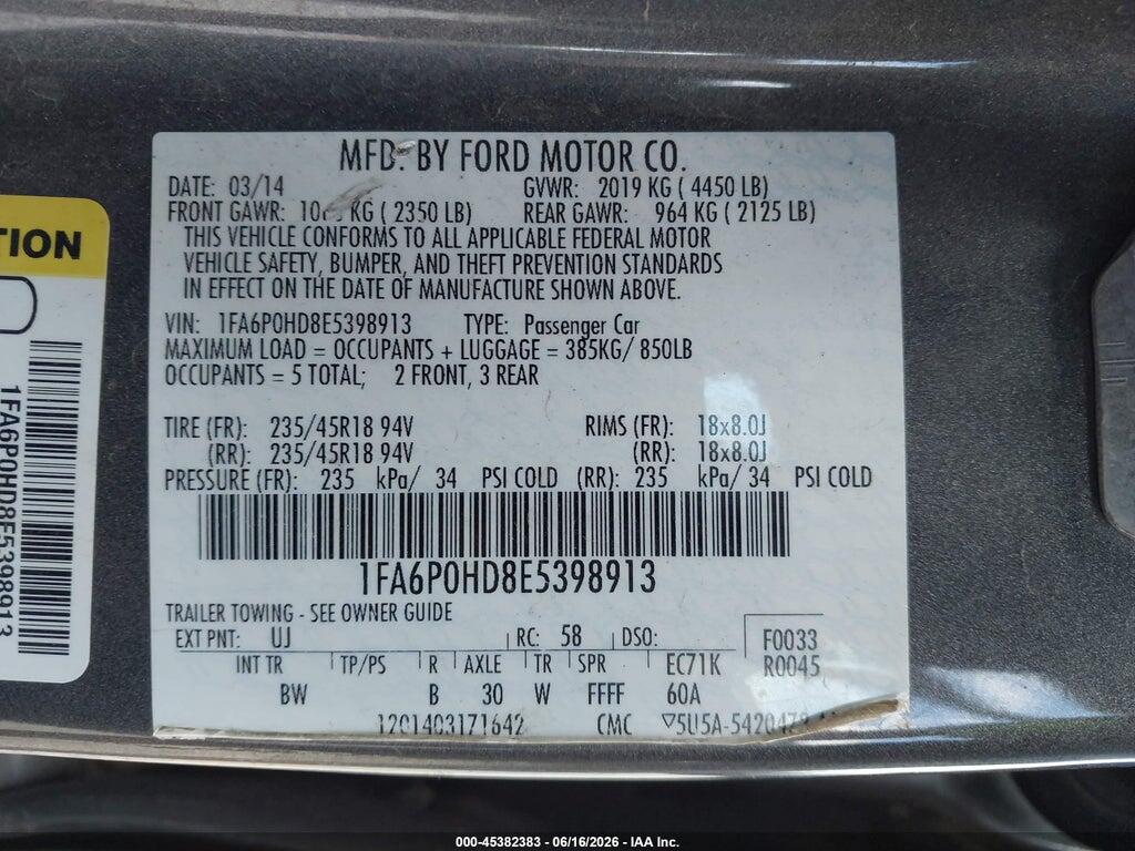 1FA6P0HD8E5398913 2014 FORD FUSION photo no. 9