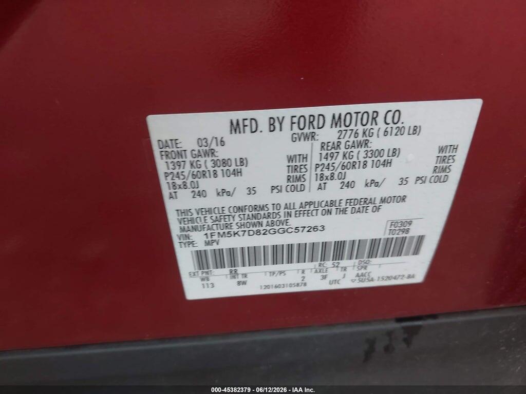 1FM5K7D82GGC57263 2016 FORD EXPLORER photo no. 9