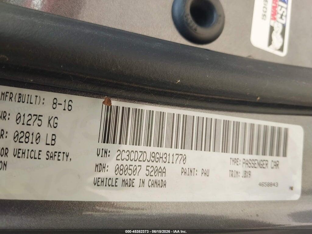 2C3CDZDJ9GH311770 2016 DODGE CHALLENGER photo no. 9