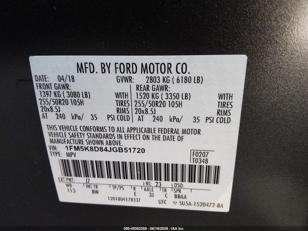 1FM5K8D84JGB51720 2018 FORD EXPLORER photo no. 9