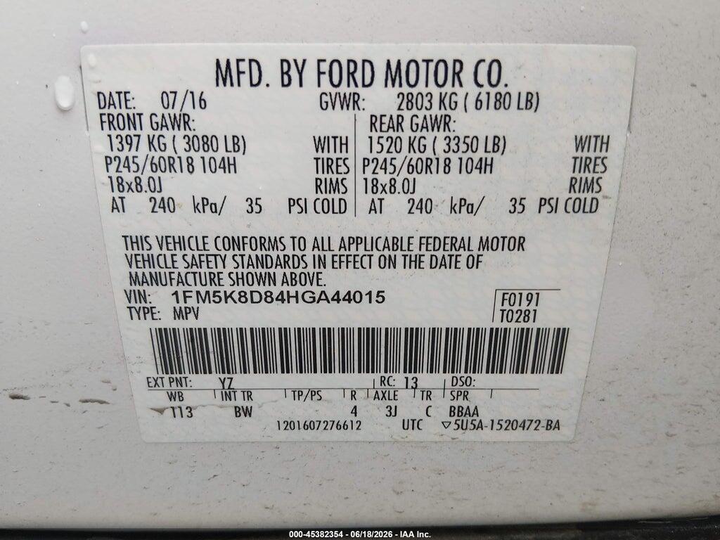 1FM5K8D84HGA44015 2017 FORD EXPLORER photo no. 9