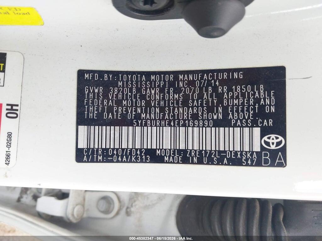 5YFBURHE4EP169890 2014 TOYOTA COROLLA photo no. 9