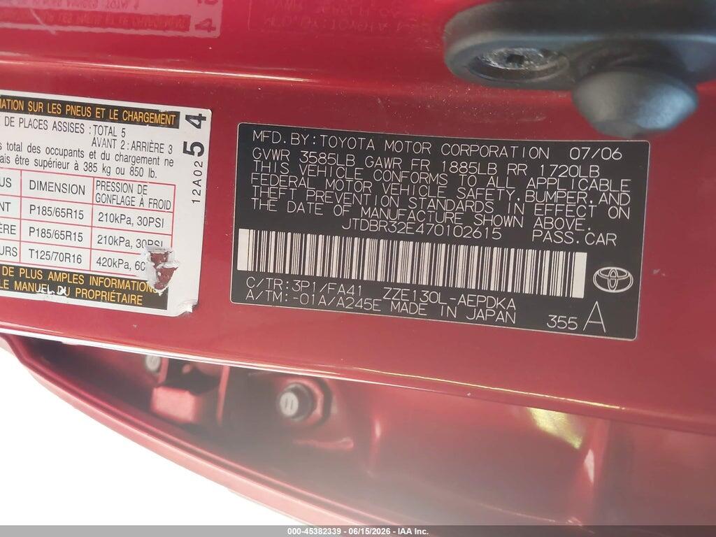 JTDBR32E470102615 2007 TOYOTA COROLLA photo no. 9