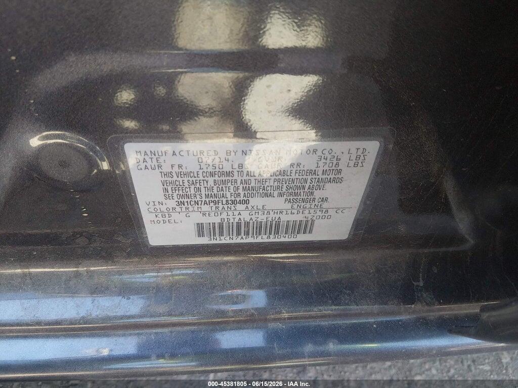 3N1CN7AP9FL830400 2015 NISSAN VERSA photo no. 9