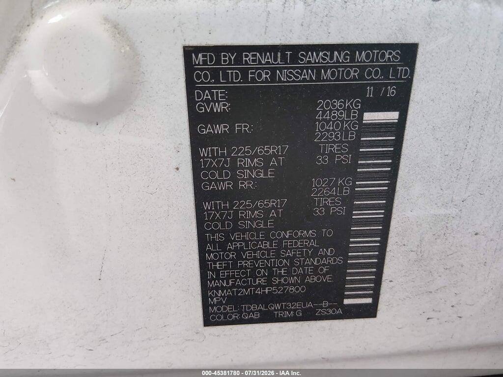 KNMAT2MT4HP527800 2017 NISSAN ROGUE photo no. 9