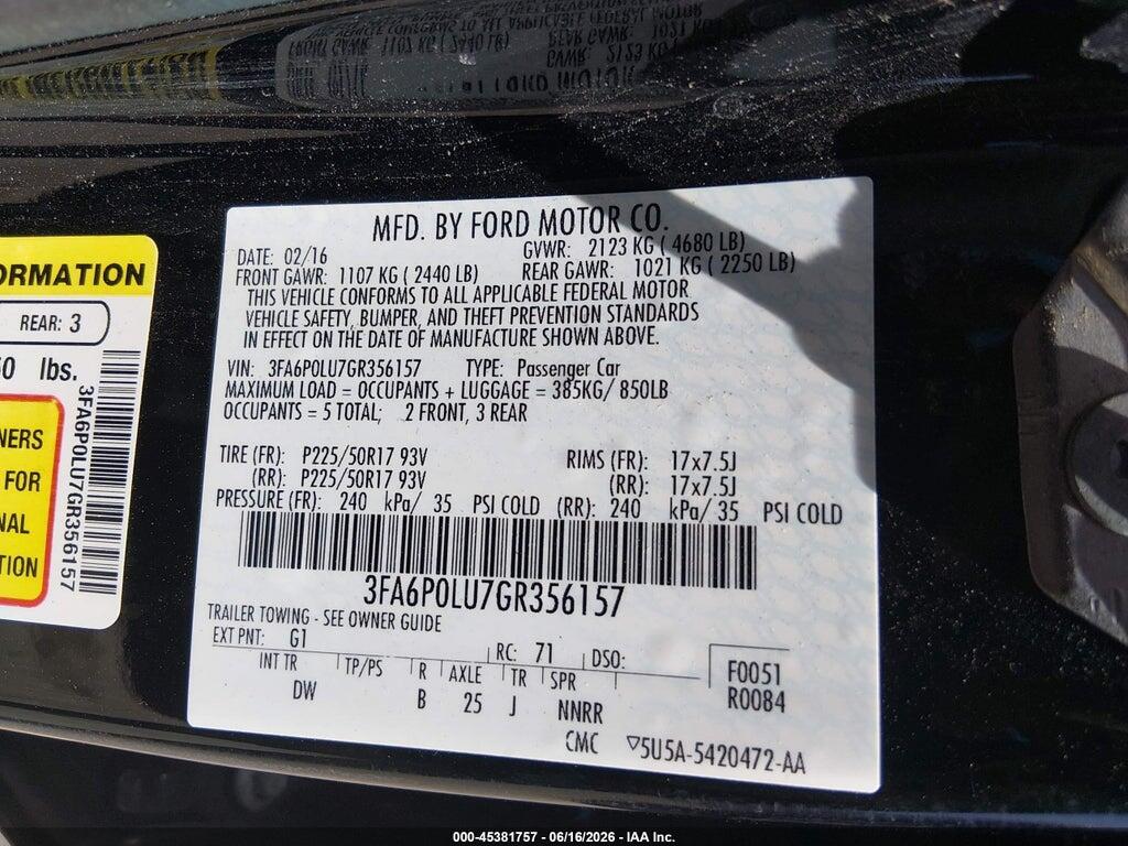 3FA6P0LU7GR356157 2016 FORD FUSION HYBRID photo no. 9
