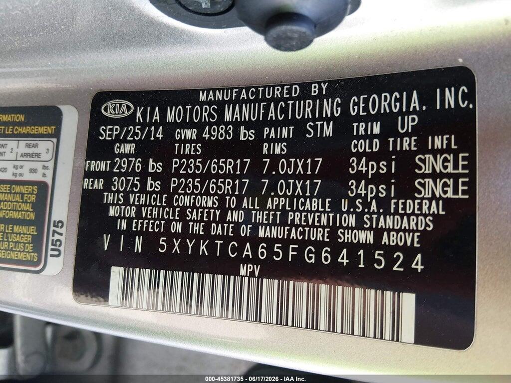 5XYKTCA65FG641524 2015 KIA SORENTO photo no. 9
