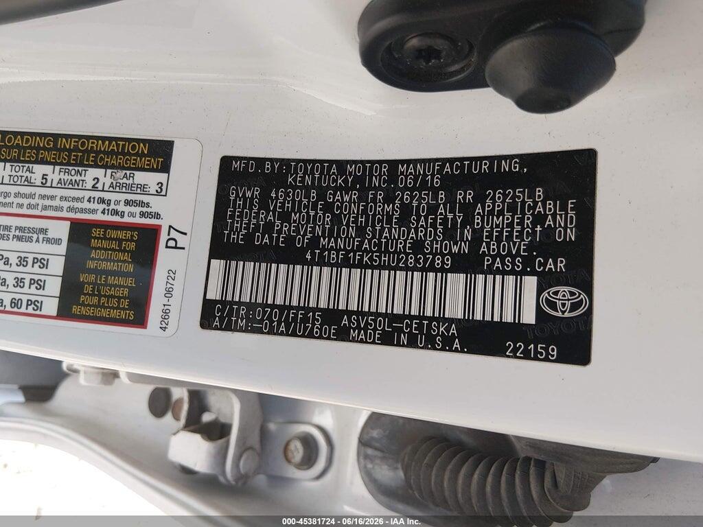4T1BF1FK5HU283789 2017 TOYOTA CAMRY photo no. 9