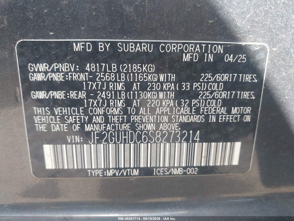 JF2GUHDC6S8273214 2025 SUBARU CROSSTREK photo no. 9
