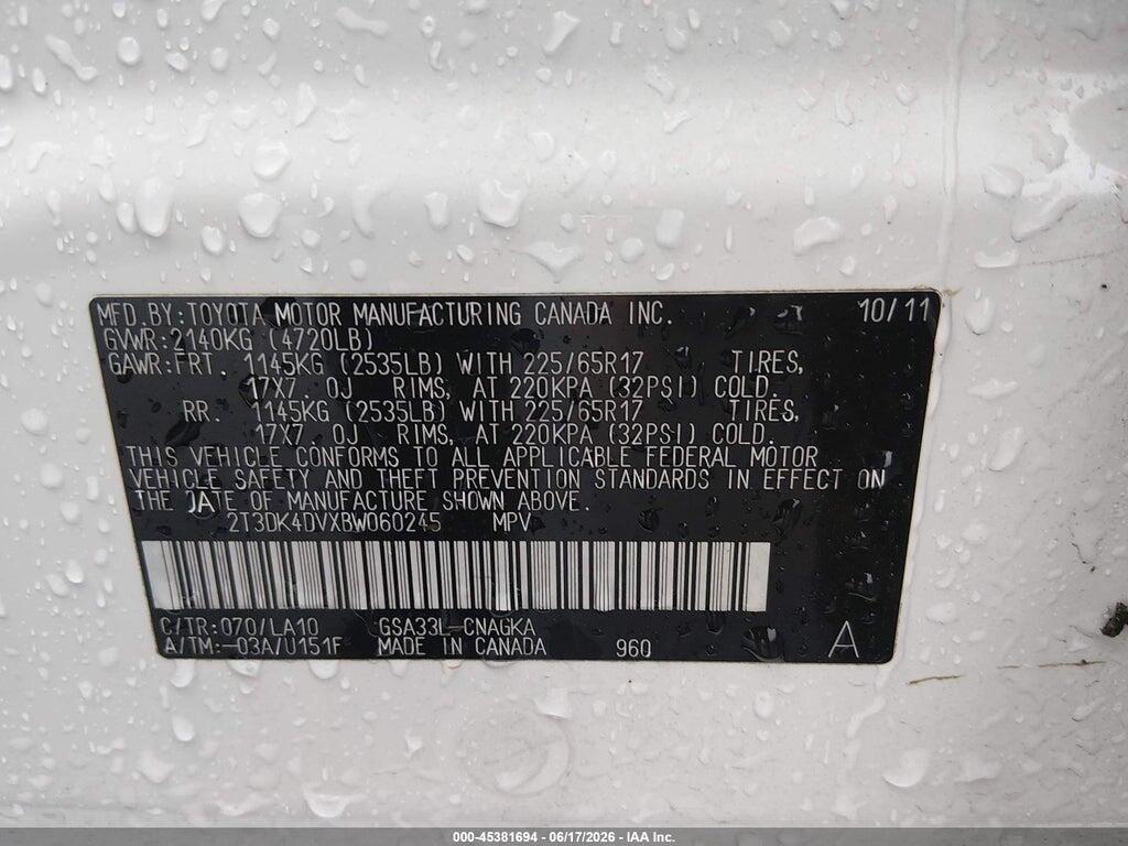 2T3DK4DVXBW060245 2011 TOYOTA RAV4 photo no. 9