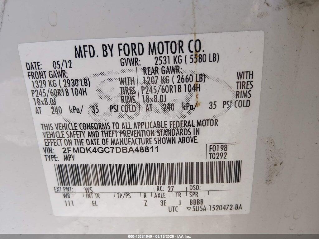 2FMDK4GC7DBA48811 2013 FORD EDGE photo no. 9