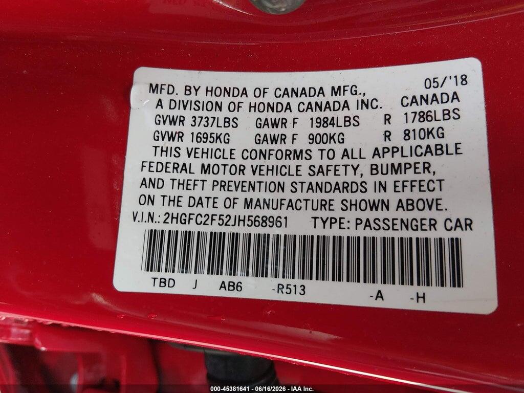 2HGFC2F52JH568961 2018 HONDA CIVIC photo no. 9