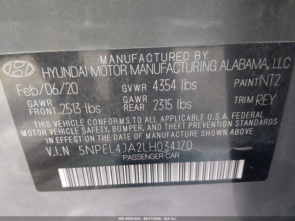 5NPEL4JA2LH034170 2020 HYUNDAI SONATA photo no. 9