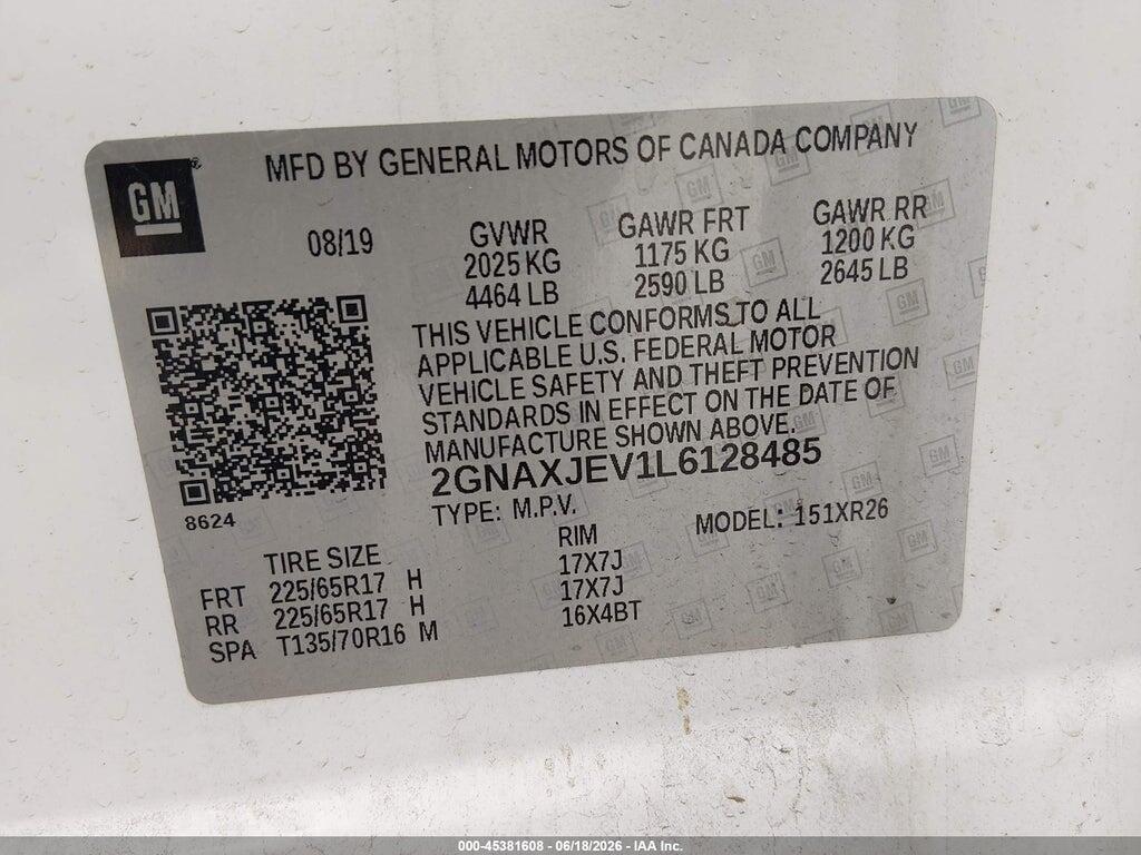 2GNAXJEV1L6128485 2020 CHEVROLET EQUINOX photo no. 9