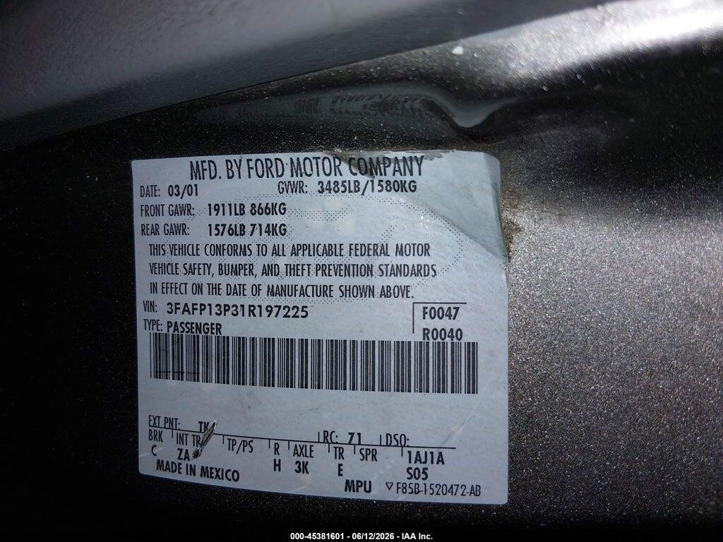 3FAFP13P31R197225 2001 FORD ESCORT photo no. 9