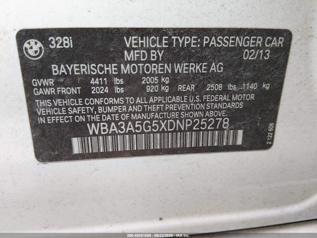 WBA3A5G5XDNP25278 2013 BMW 328I photo no. 9