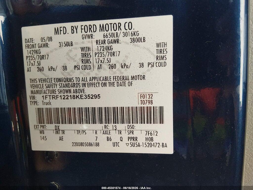 1FTRF12218KE35295 2008 FORD F150 photo no. 9