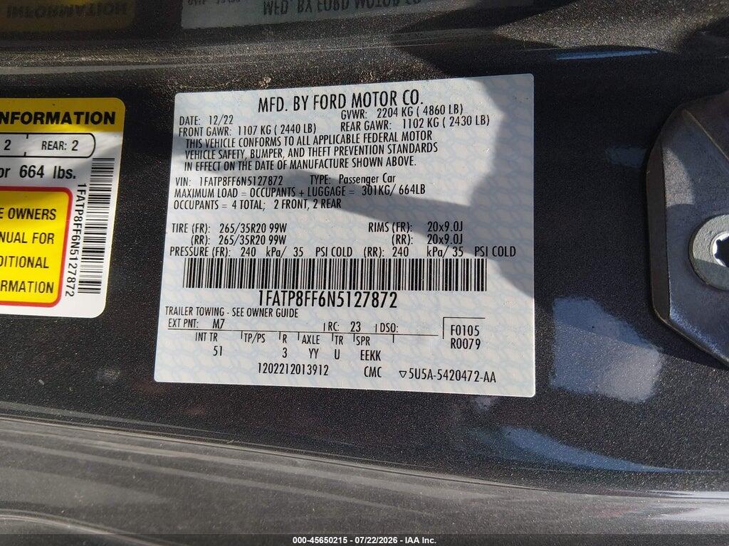 1FATP8FF6N5127872 2022 FORD MUSTANG photo no. 9