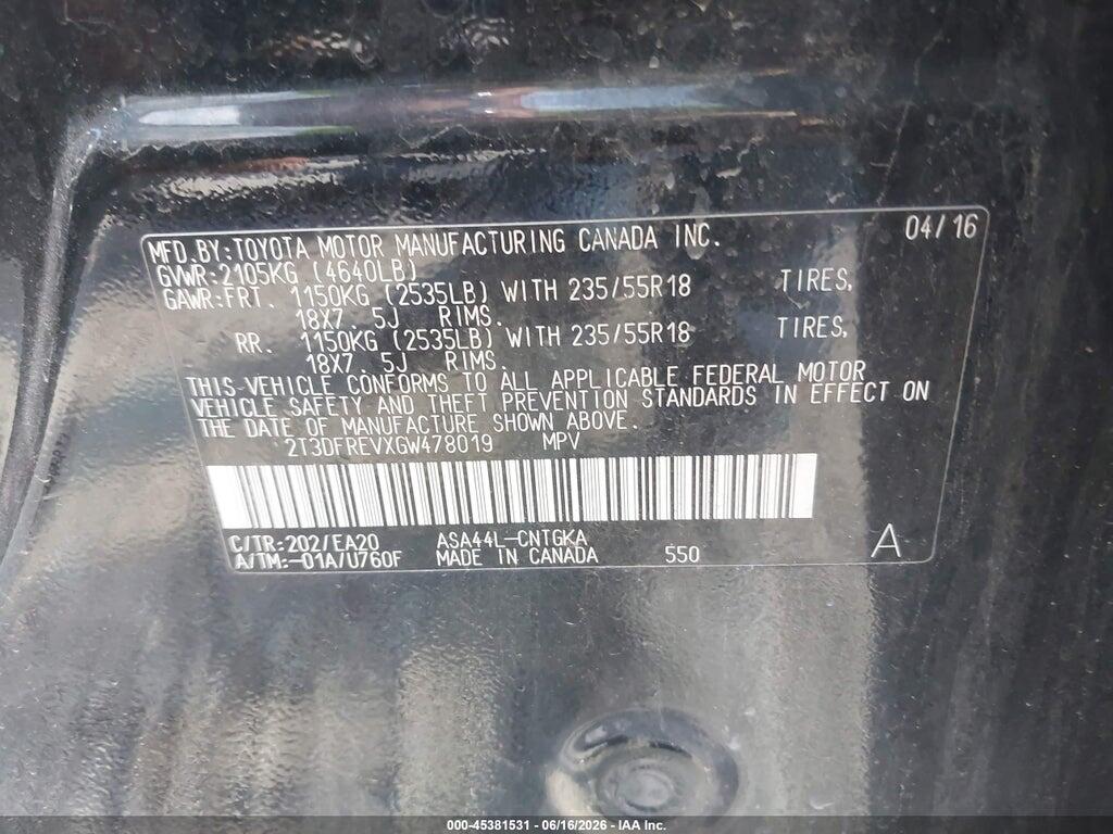 2T3DFREVXGW478019 2016 TOYOTA RAV4 photo no. 9
