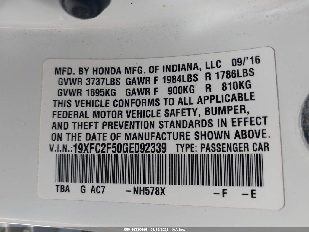 19XFC2F50GE092339 2016 HONDA CIVIC photo no. 9